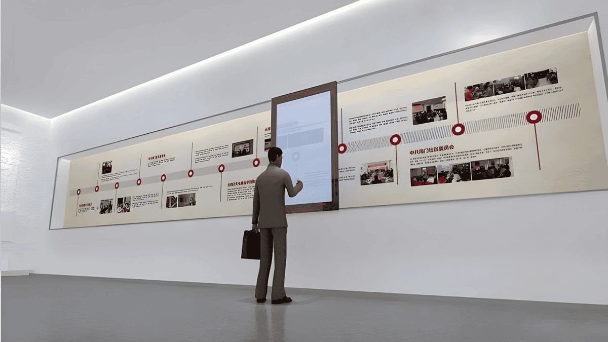 展廳電動互動滑軌屏-多媒體電動滑軌電視